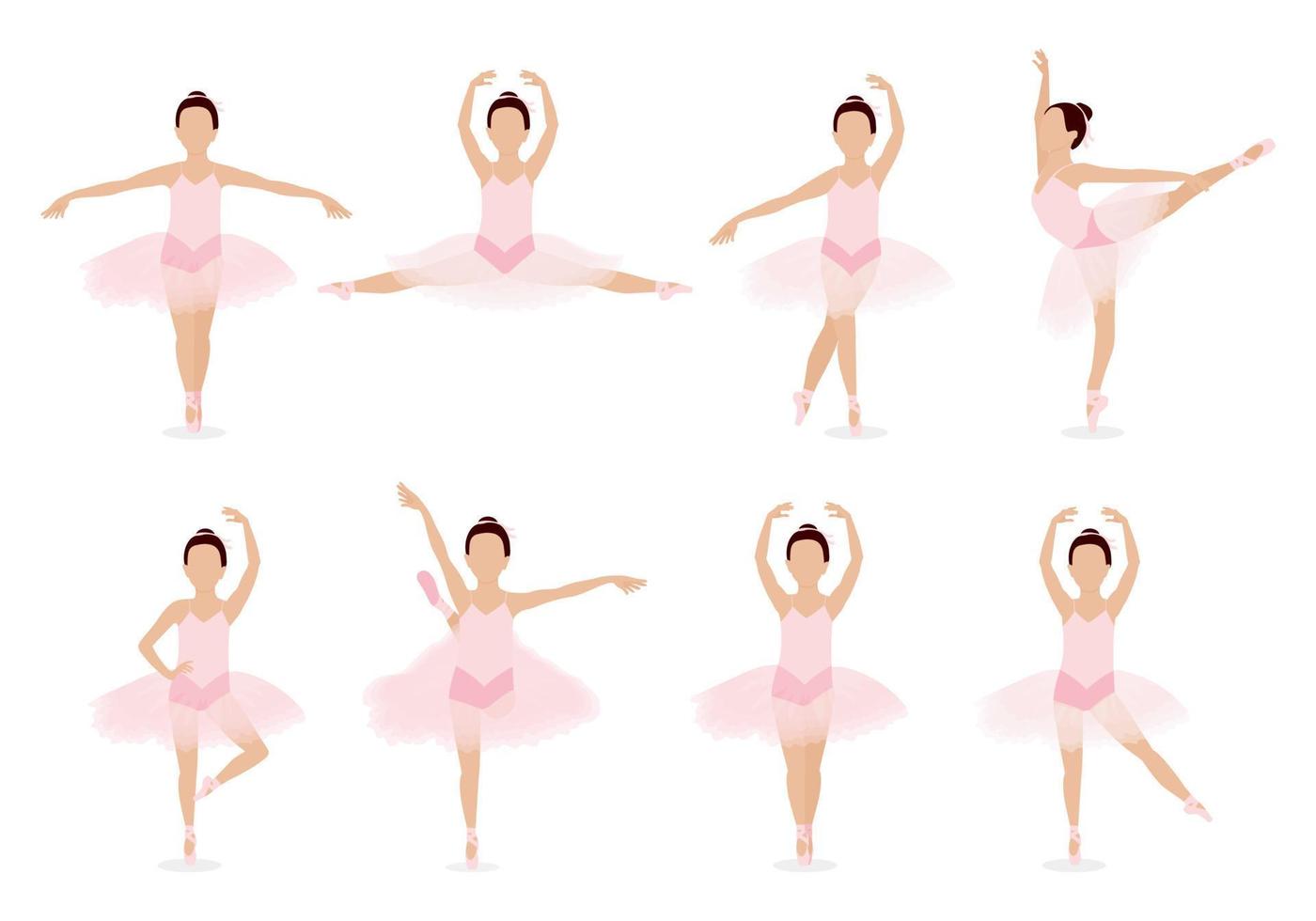 conjunto de hermosa niña en un tutú rosa. linda pequeña bailarina está bailando. ilustración vectorial aislado sobre fondo blanco vector