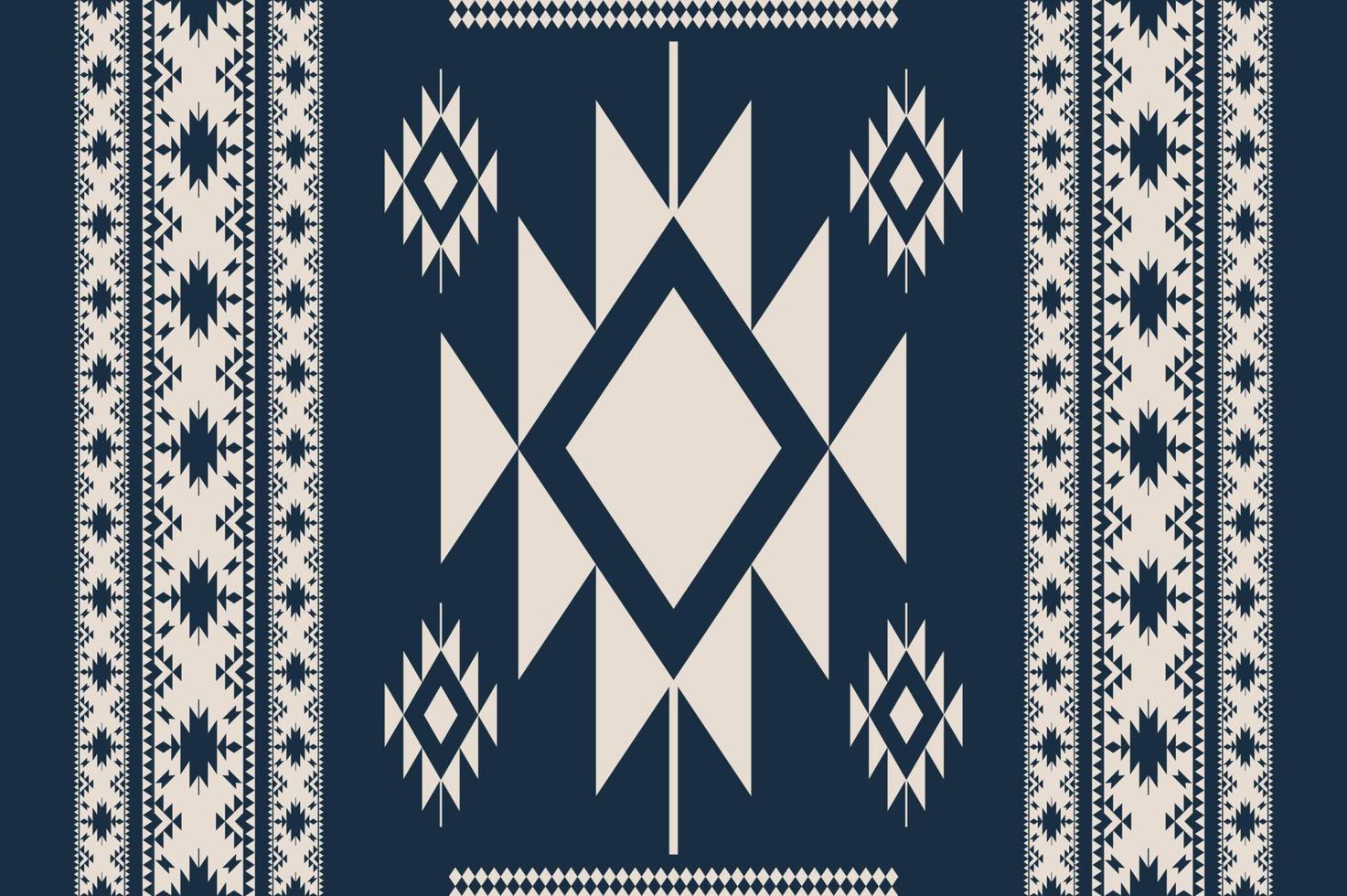 Ethnic Navajo seamless pattern. Blue-white color ethnic southwest pattern use for carpet, rug, tapestry, mat or home decoration elements. Ethnic boho southwest border stripes fabric design. vector