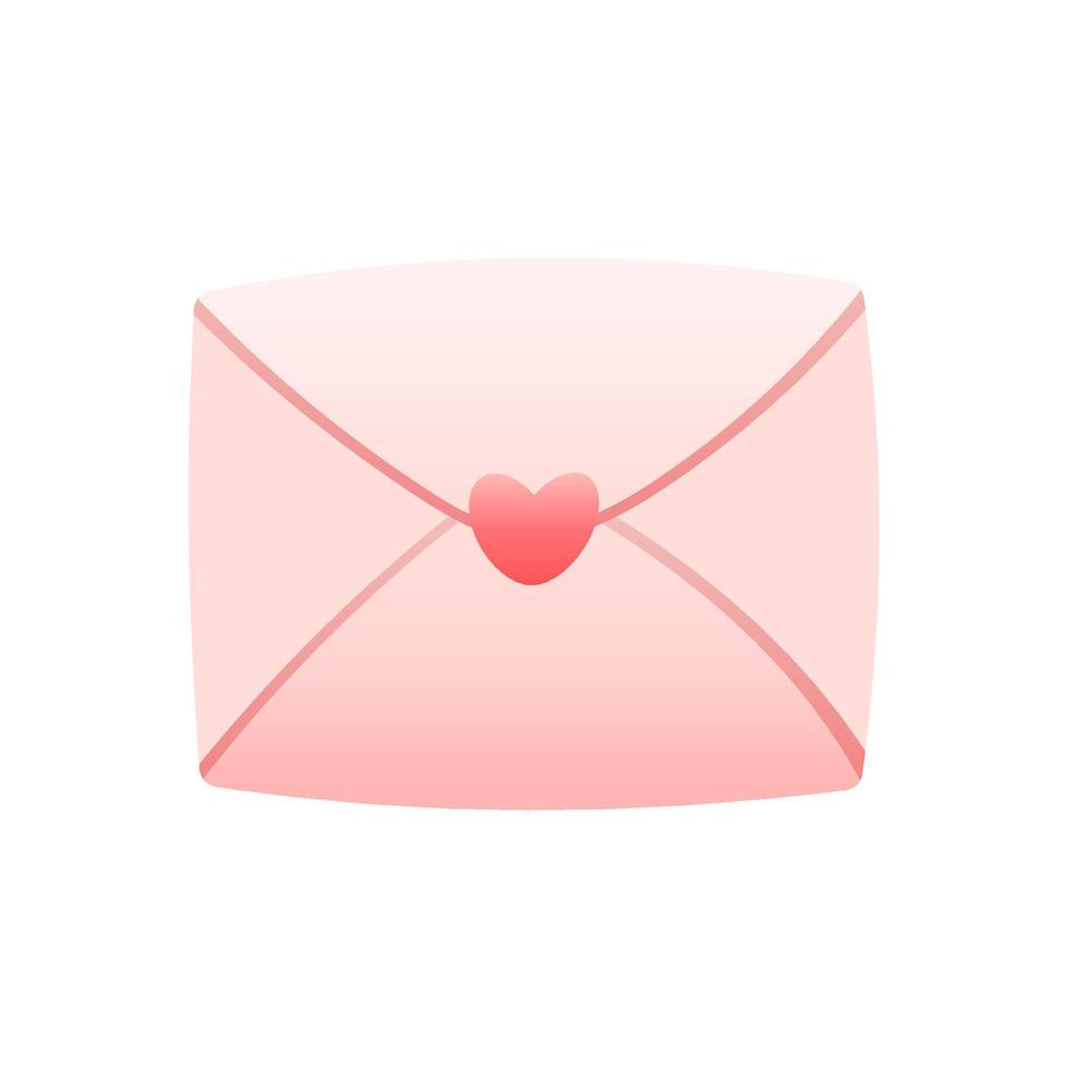 Pink envelope with heart. Valentine's day decoration. Isolated cartoon vector illustration