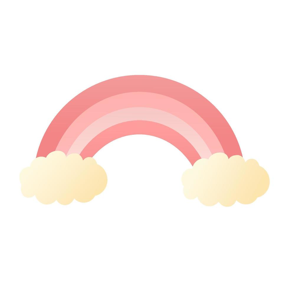 Pink cartoon rainbow and clouds. Valentine's day decoration. Isolated cartoon vector illustration