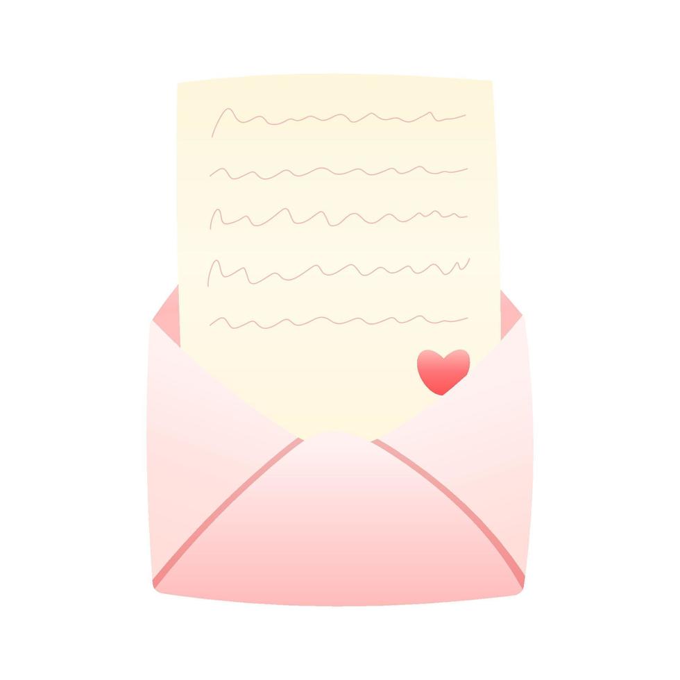 Pink envelope with love letter. Valentine's day decoration. Isolated cartoon vector illustration