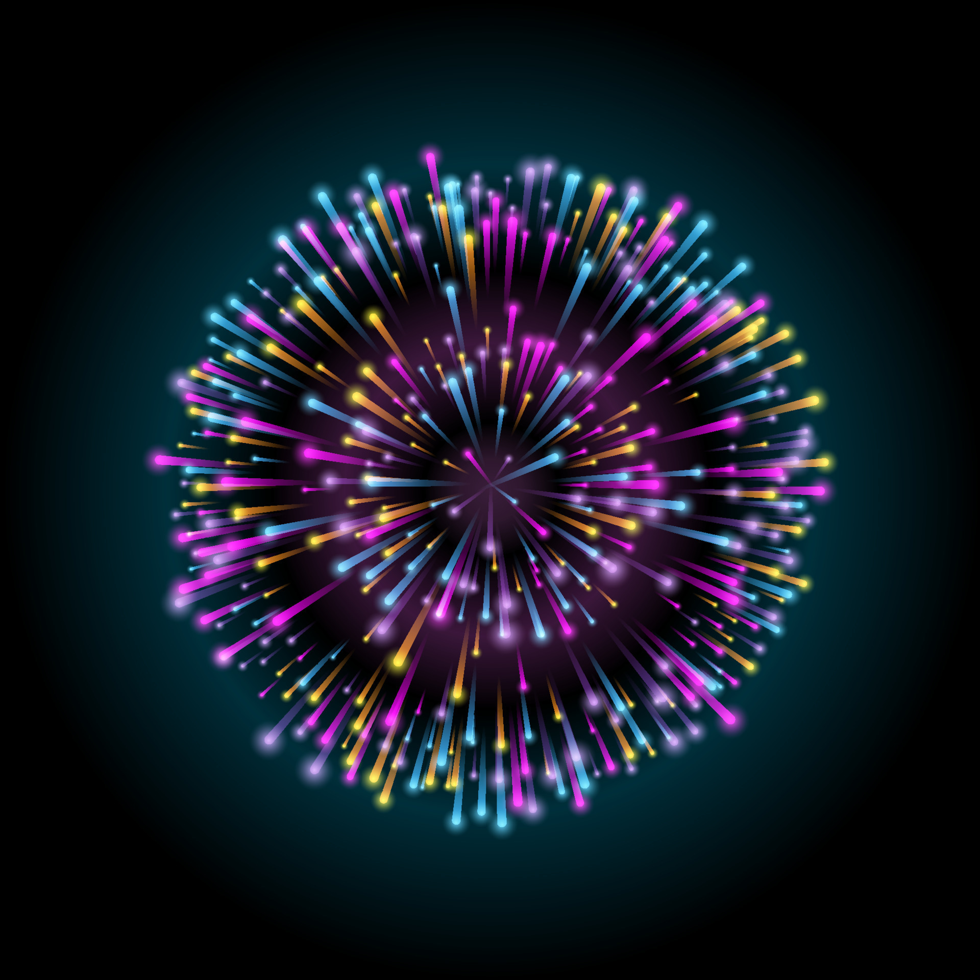 Glowing multicolored firework on dark background. Night bright
