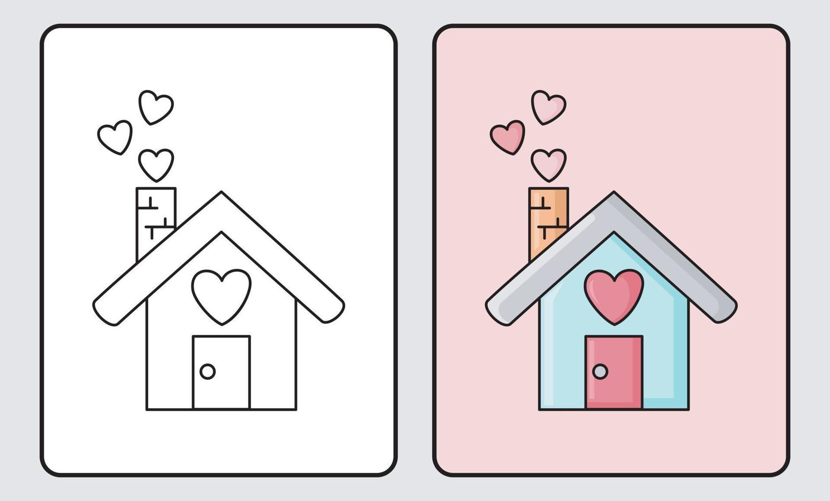 learn coloring for kids and elementary school. house decorated with love. vector