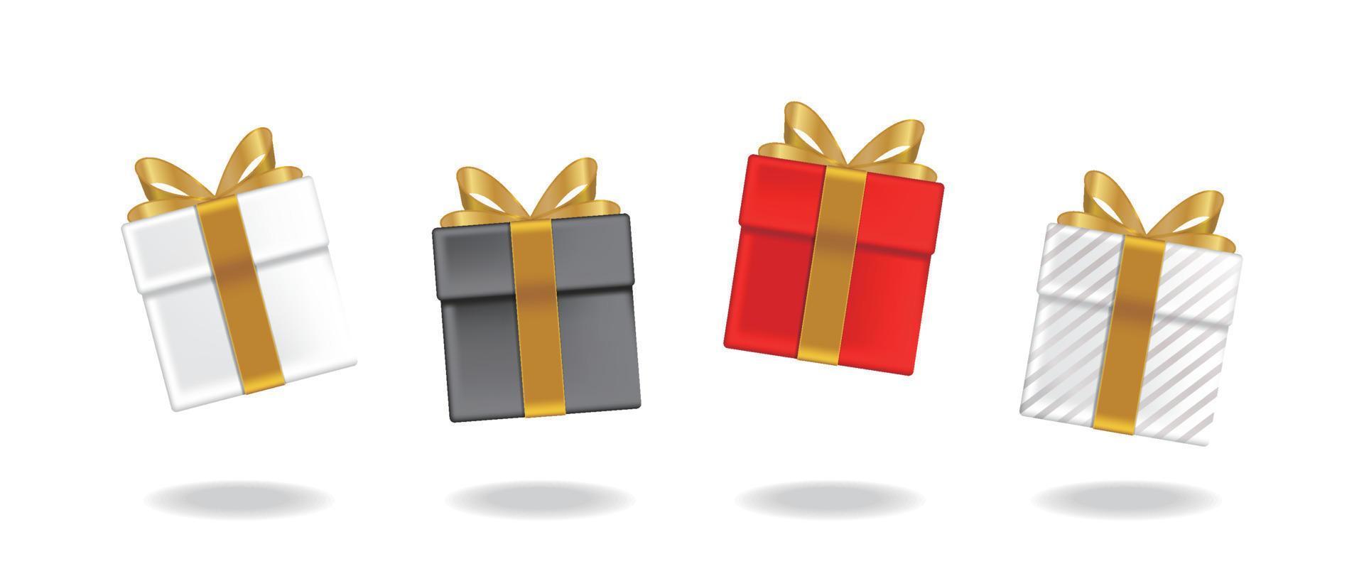 A set of gifts of different colors tied with golden ribbons vector