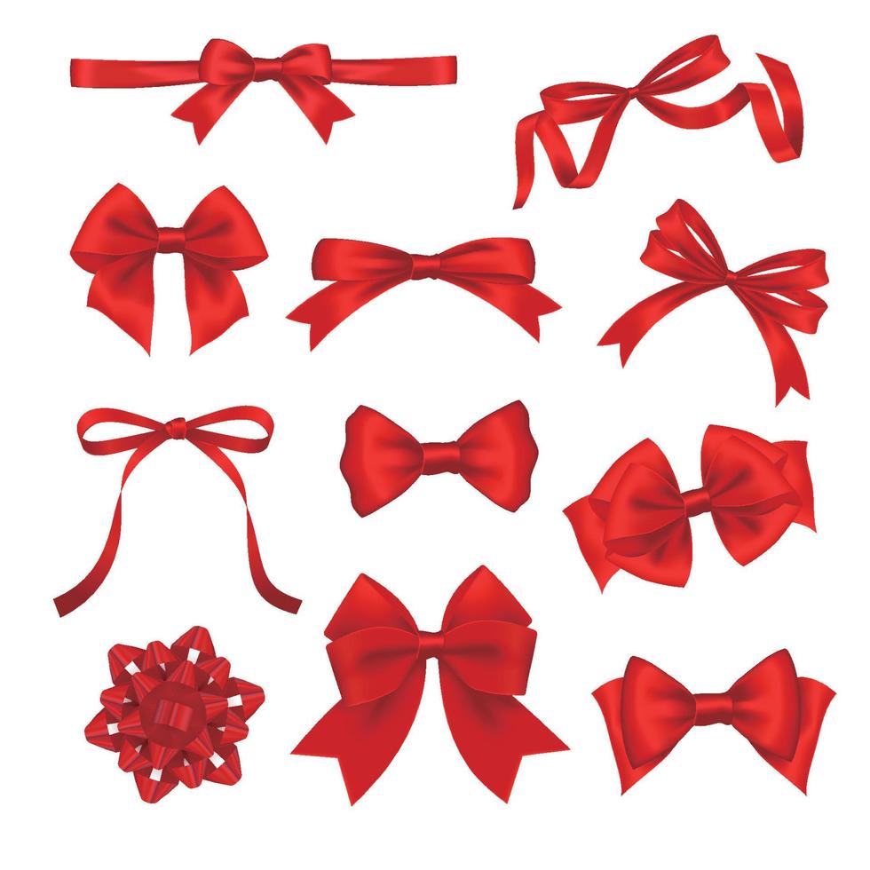 Set of realistic red satin ribbon bows vector