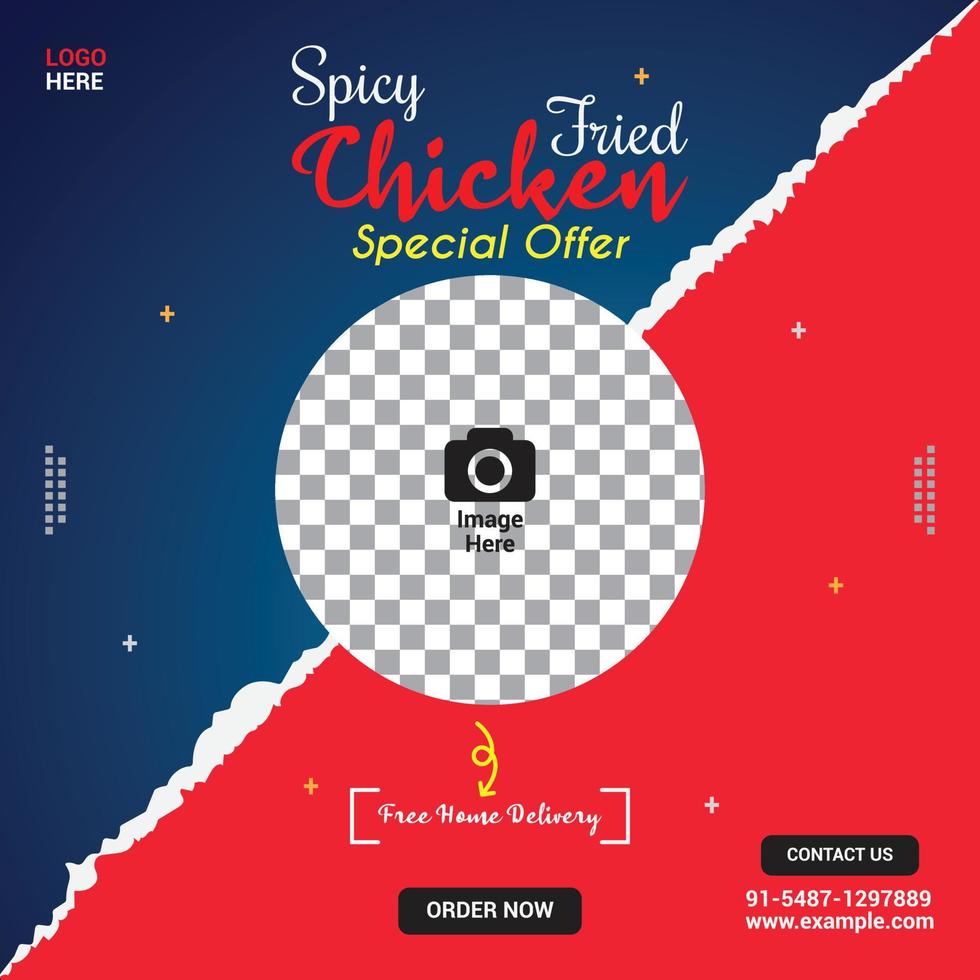 Spicy chicken menu social media post template vector