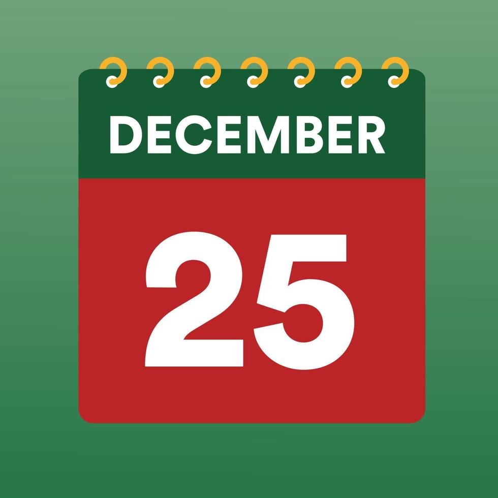 25 de diciembre diseño plano callendar vector