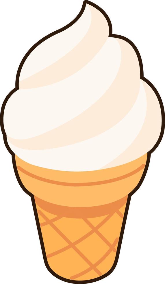 cono de helado de vainilla postre icono elemento ilustración pegatina plana estilo negro vector