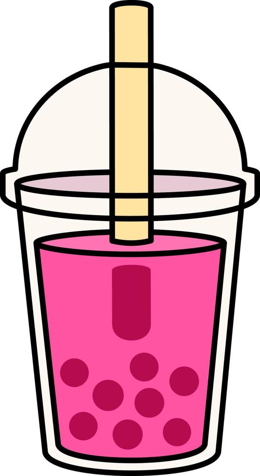 Bubble Milk Tea Dessert Icon Element illustration colored outline vector
