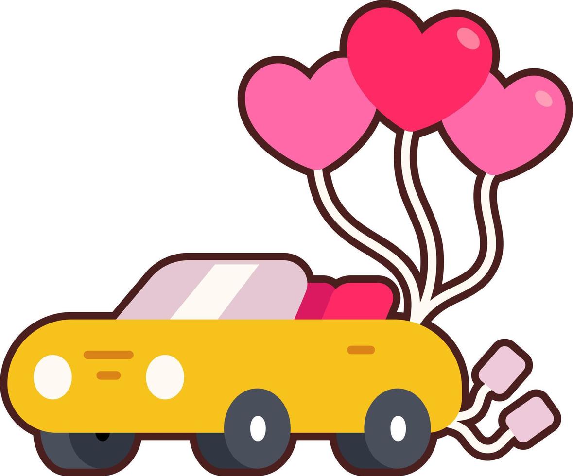 coche de boda con globo de corazones vector