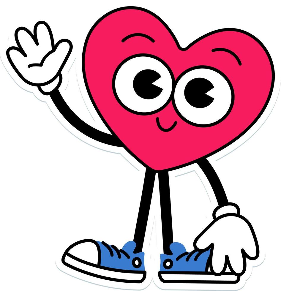 Heart Character pose stand and hand up like say hi vector