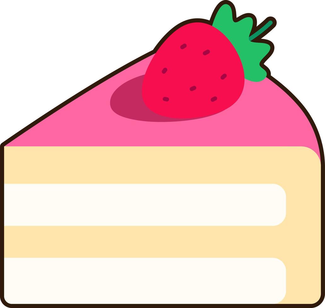 un trozo de pastel de fresa y vainilla postre icono elemento ilustración pegatina plana estilo negro vector