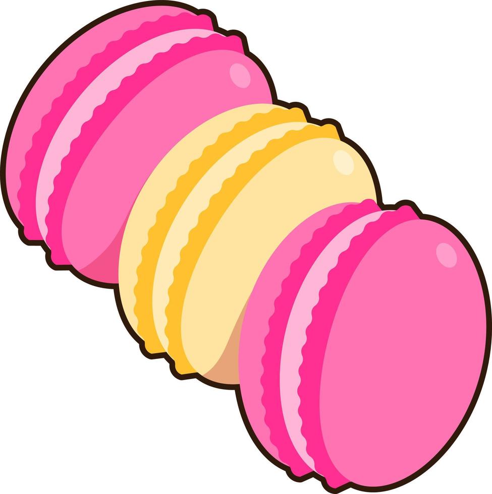 macaron tres piezas postre icono elemento ilustración pegatina plana estilo negro vector