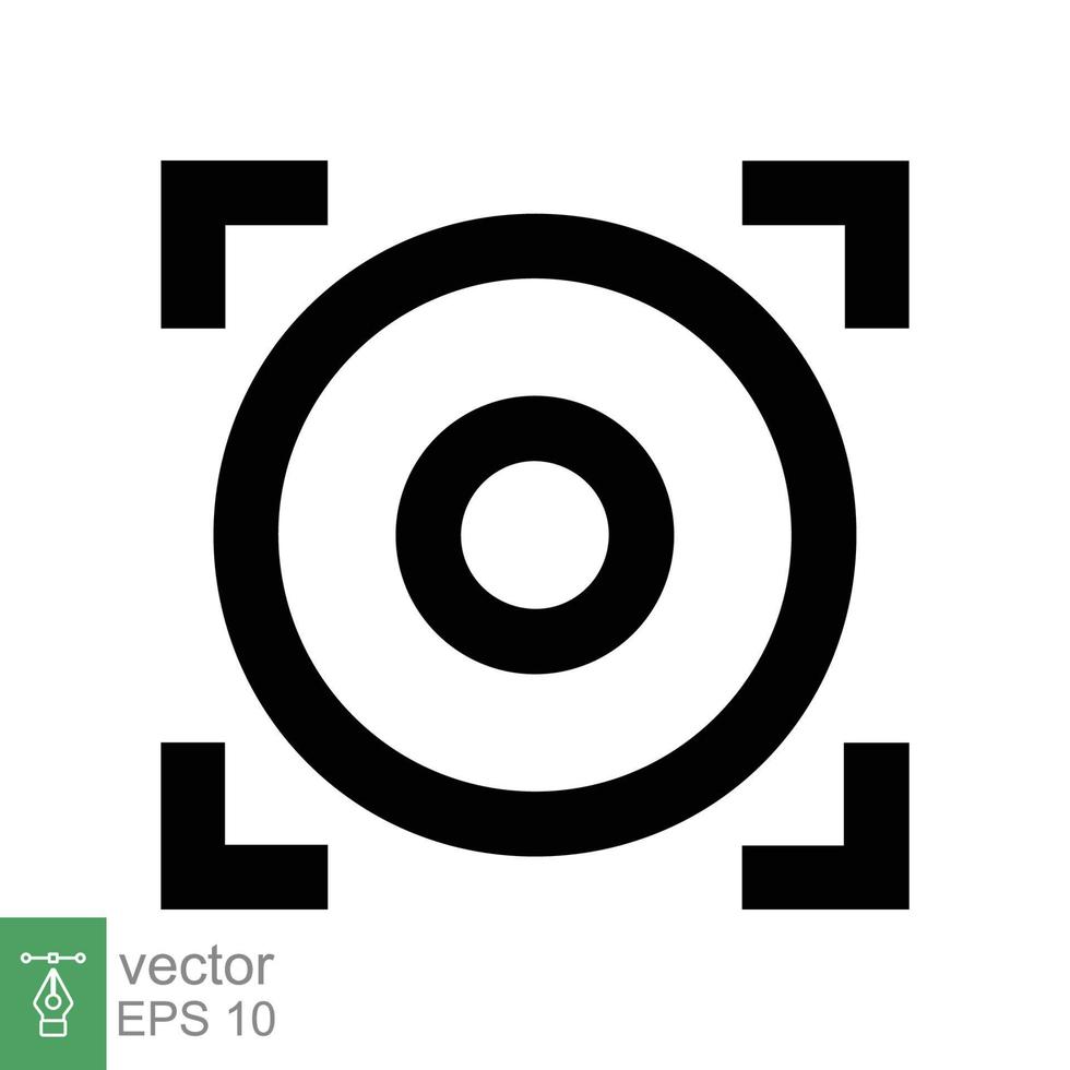 icono de objetivo de enfoque. lente de cámara de enfoque, pantalla de captura de marco cuadrado con símbolo de cruz, concepto de fotografía. estilo de esquema simple. diseño de ilustración de vector de línea aislado sobre fondo blanco. eps 10.