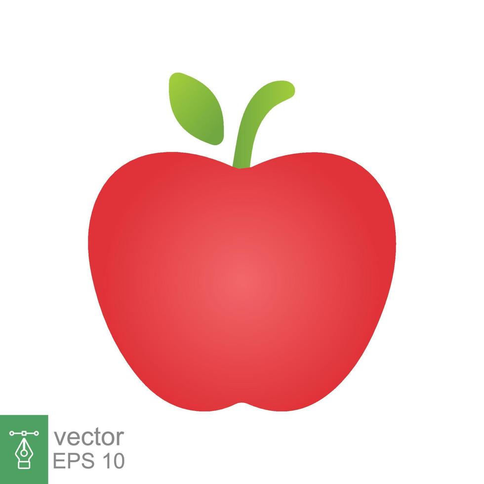 Red apple icon. Simple flat style. Fresh apple fruit with leaves, green leaf, glossy, food concept. Vector illustration isolated on white background. EPS 10.