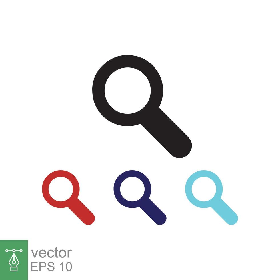 Magnifying glass or search icon. Simple flat style. Lupe lens, find, look, seek, zoom tool, enlarge, search button concept. Vector illustration isolated on white background. EPS 10.