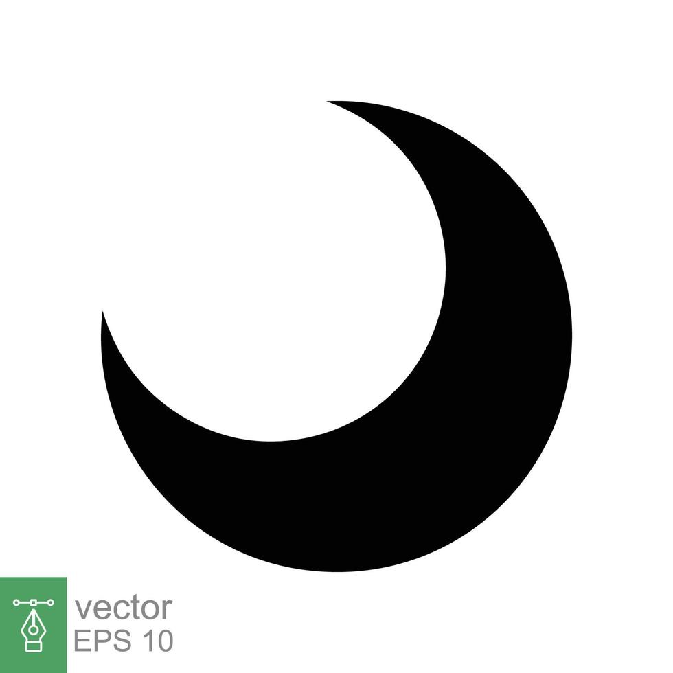 Moon icon. Simple solid style. Half moon, crescent, moon star, light, flat design, night sleep time concept. Glyph vector illustration isolated on white background. EPS 10.