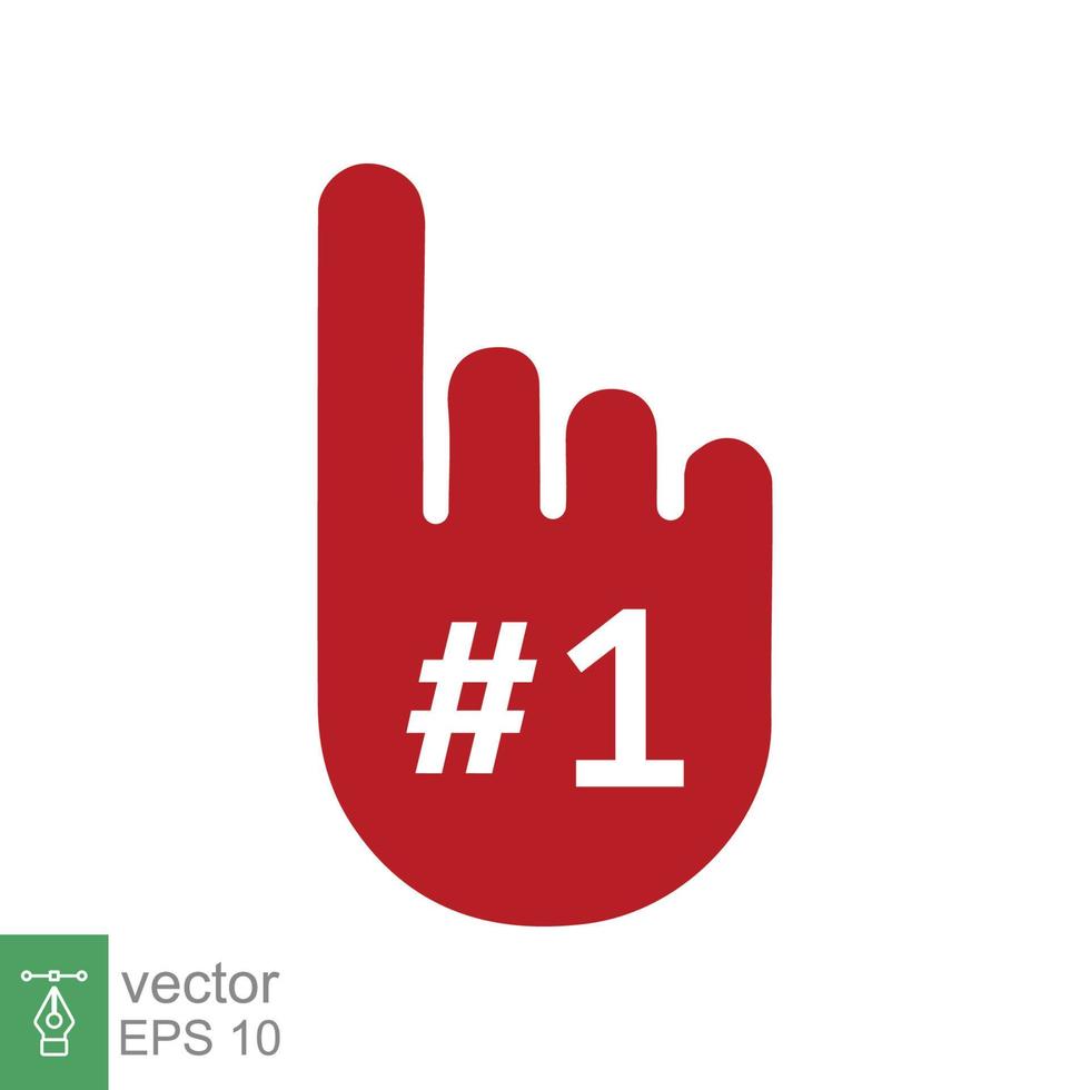 Number 1 foam glove icon. Red number one fan hand glove. Simple flat style. Fan logo hand with finger raised. Vector illustration isolated on white background. EPS 10.