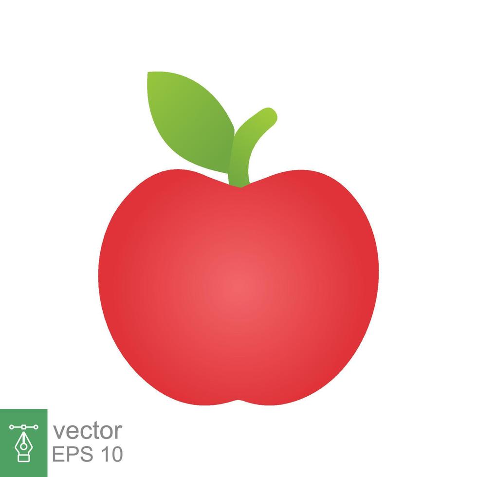 Red apple icon. Simple flat style. Fresh apple fruit with leaves, green leaf, glossy, food concept. Vector illustration isolated on white background. EPS 10.