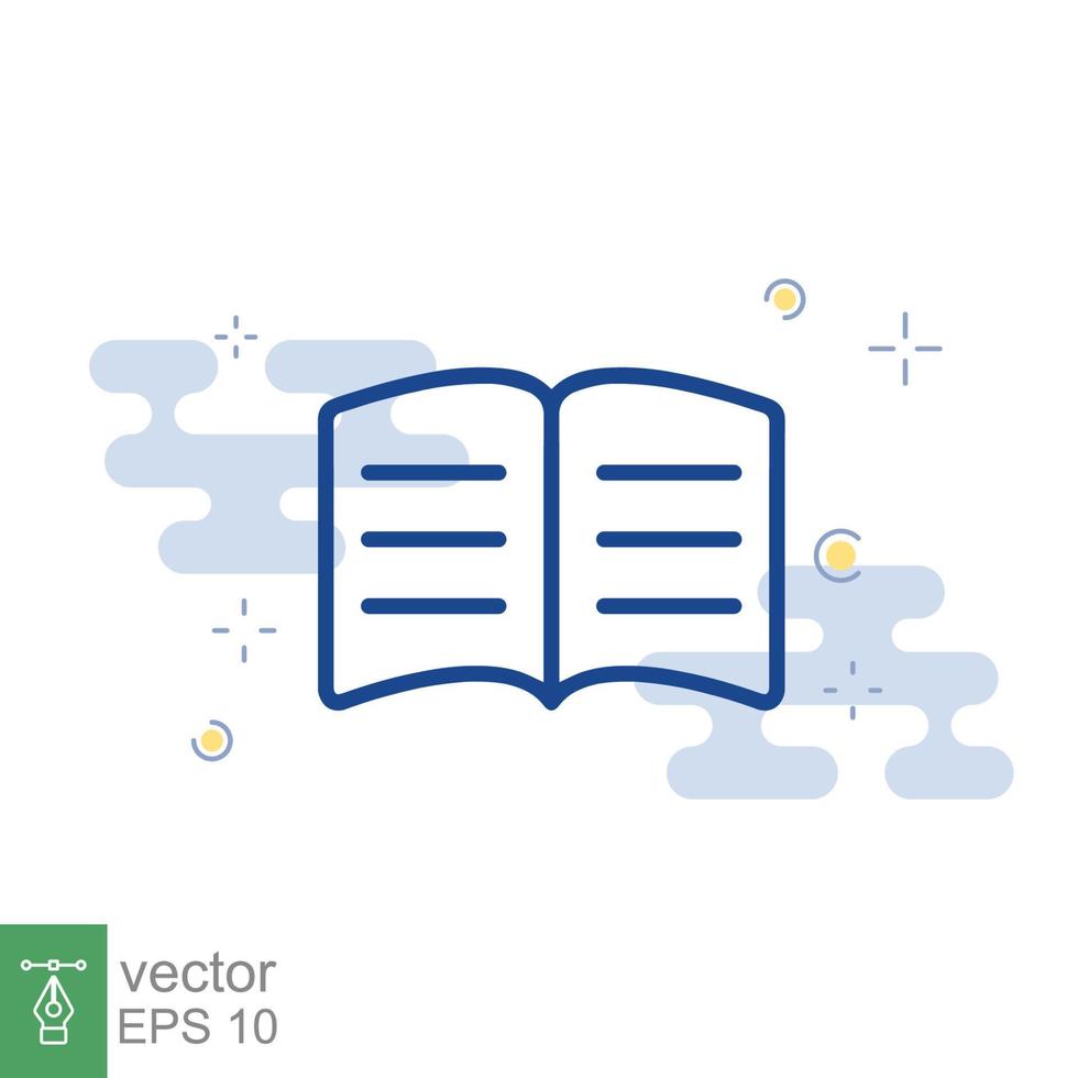 Book icon. Simple flat style. Open book, publish, literature, library, education concept. Blue textbook with blue and white background. Vector illustration isolated. EPS 10.
