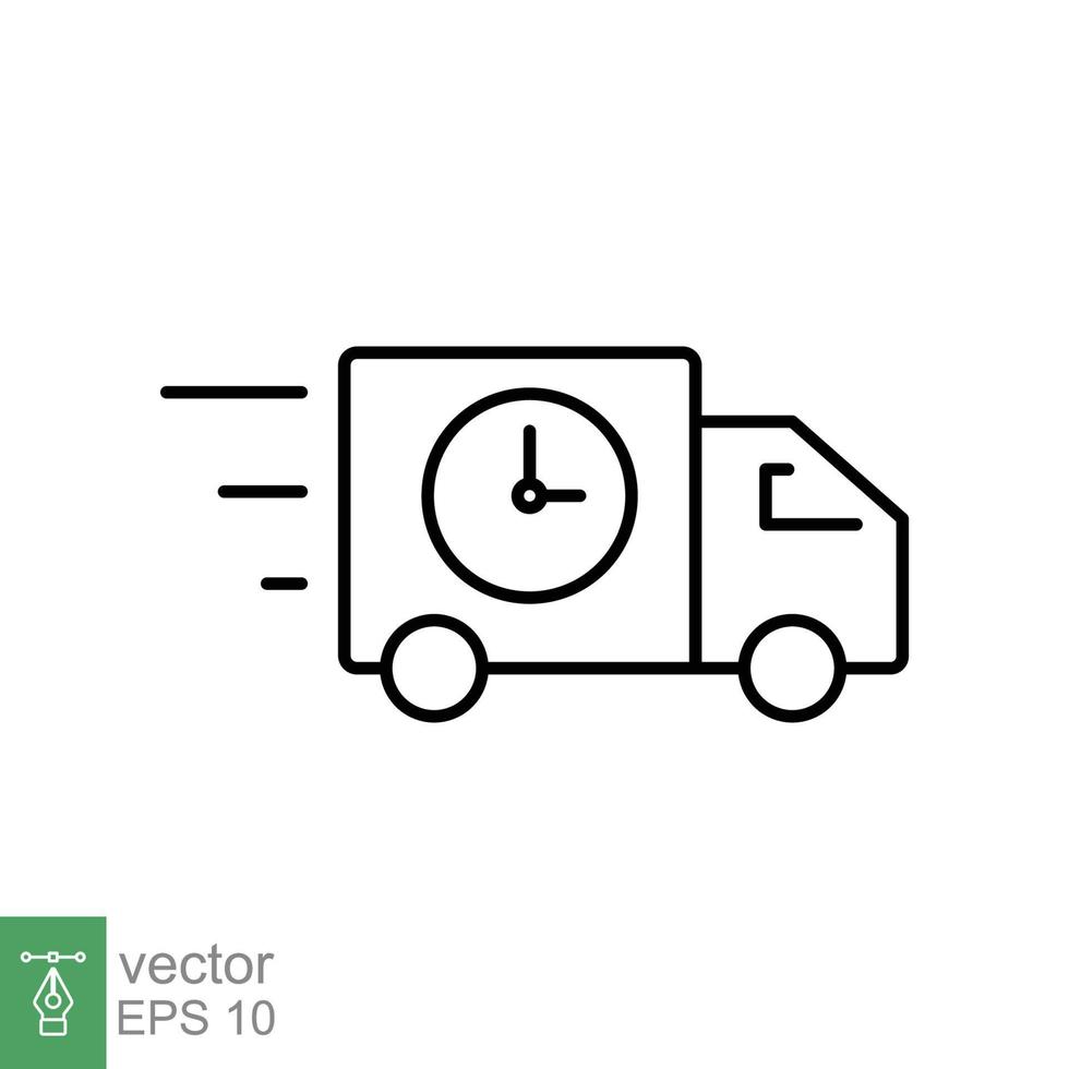 Fast delivery truck icon. Simple outline style. Order, free shipment, express transport, van, speed, quick move. Line symbol vector illustration isolated on white background EPS 10.