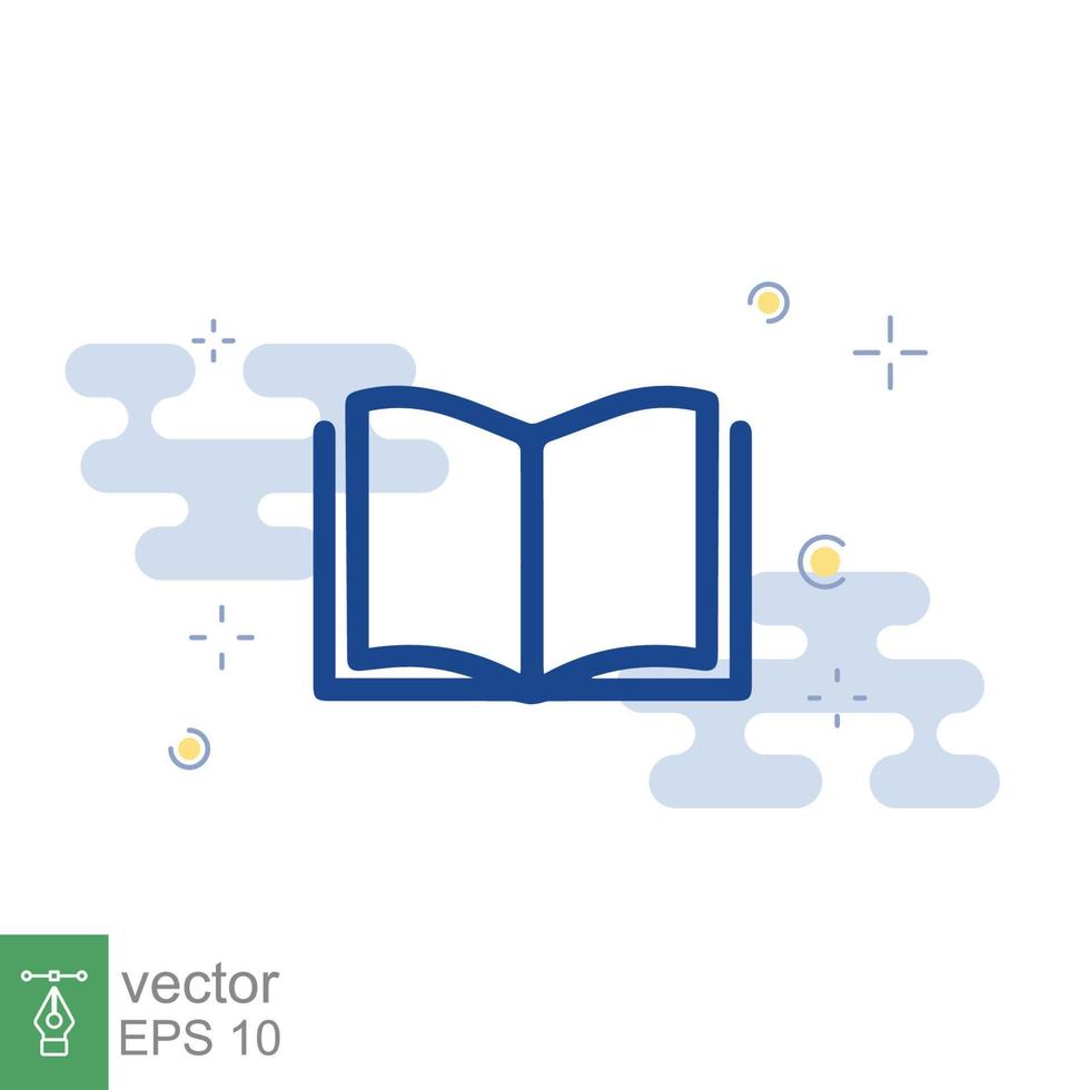 Book icon. Simple flat style. Open book, publish, literature, library, education concept. Blue textbook with blue and white background. Vector illustration isolated. EPS 10.