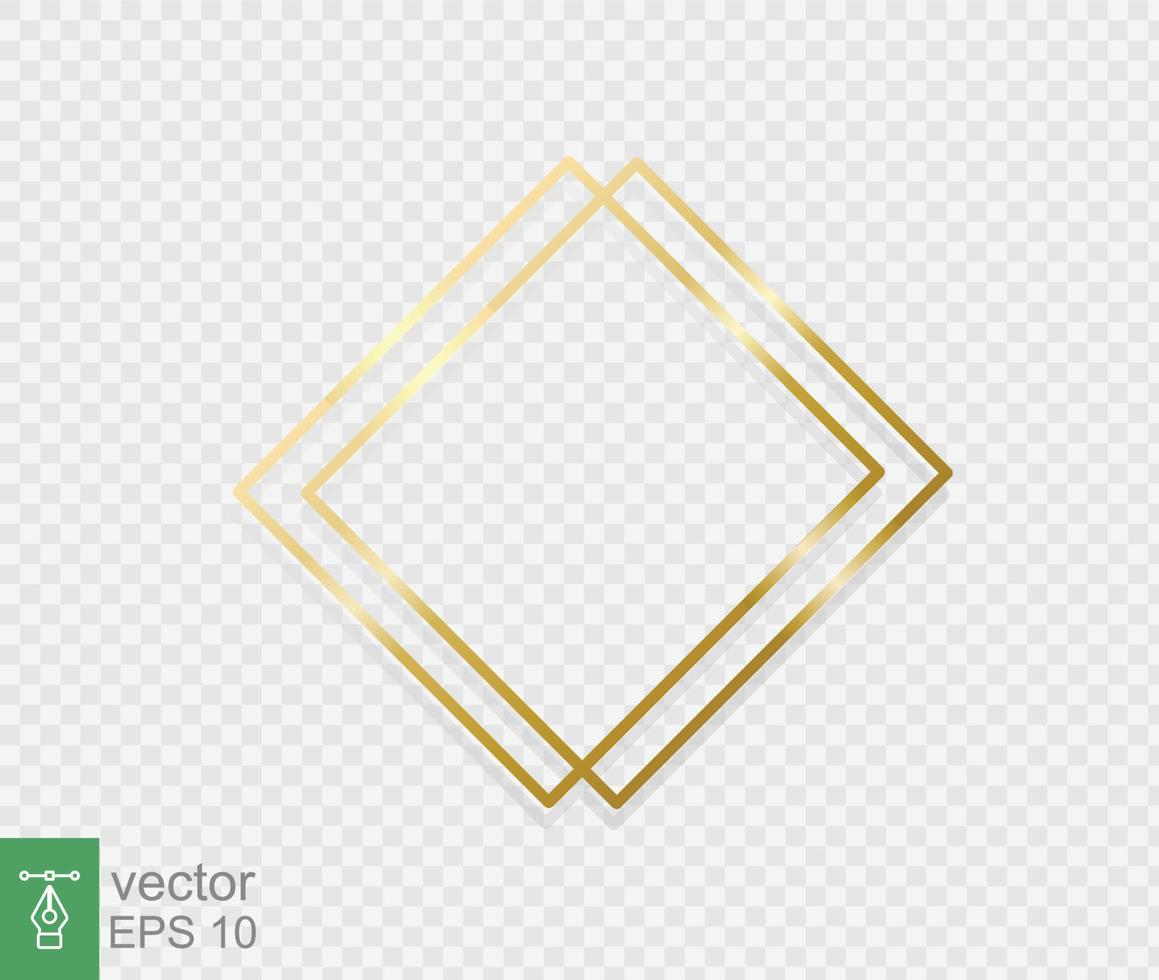 Golden border frame with light shadow and light affects. Gold decoration in minimal style. Graphic metal foil element in geometric thin line rectangle shape. Vector illustration EPS 10.