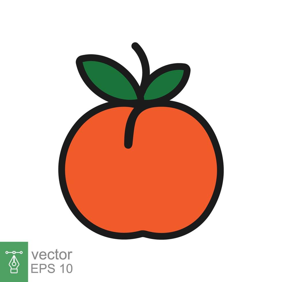 icono de melocotón. estilo de contorno relleno simple. melocotones naranjas frescos con hojas verdes, fruta tropical, orgánica, hoja, concepto de comida plana y saludable. ilustración vectorial aislado sobre fondo blanco. eps 10. vector