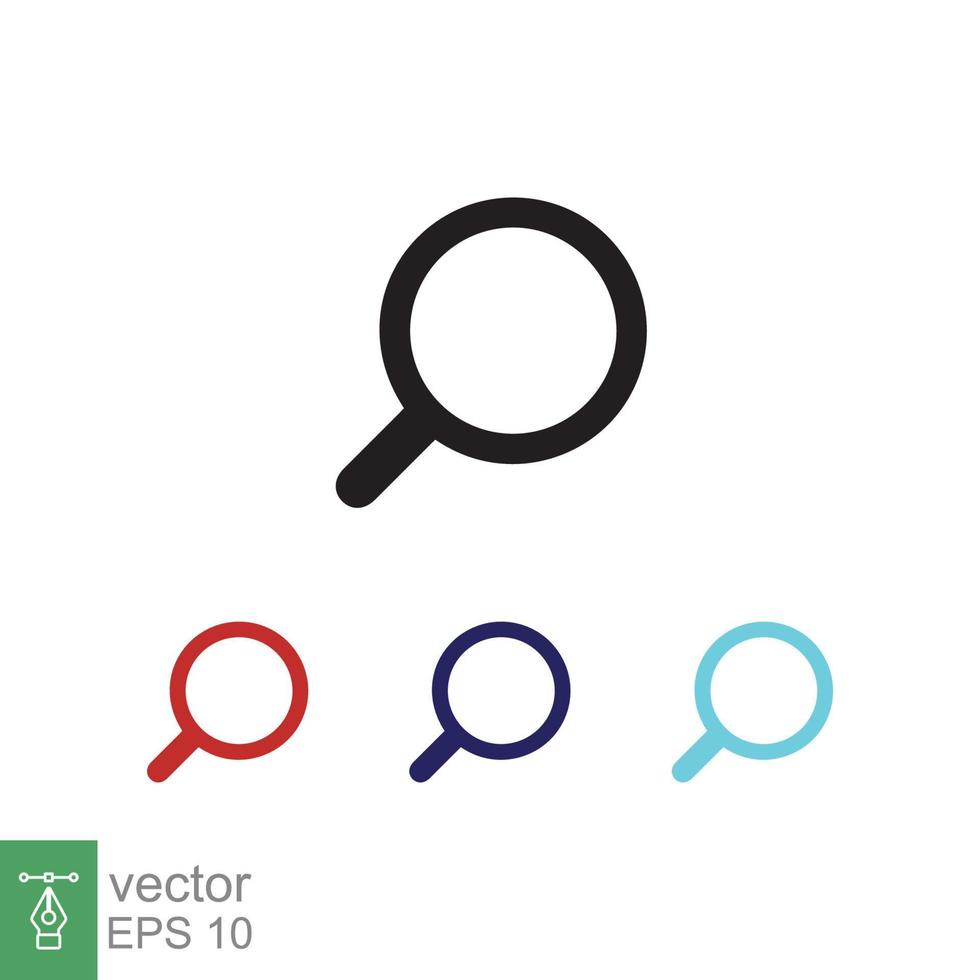 Magnifying glass or search icon. Simple flat style. Lupe lens, find, look, seek, zoom tool, enlarge, search button concept. Vector illustration isolated on white background. EPS 10.