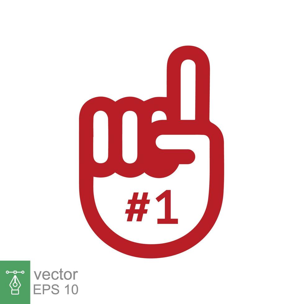 Number 1 foam glove icon. Red number one fan hand glove. Simple flat style. Fan logo hand with finger raised. Vector illustration isolated on white background. EPS 10.