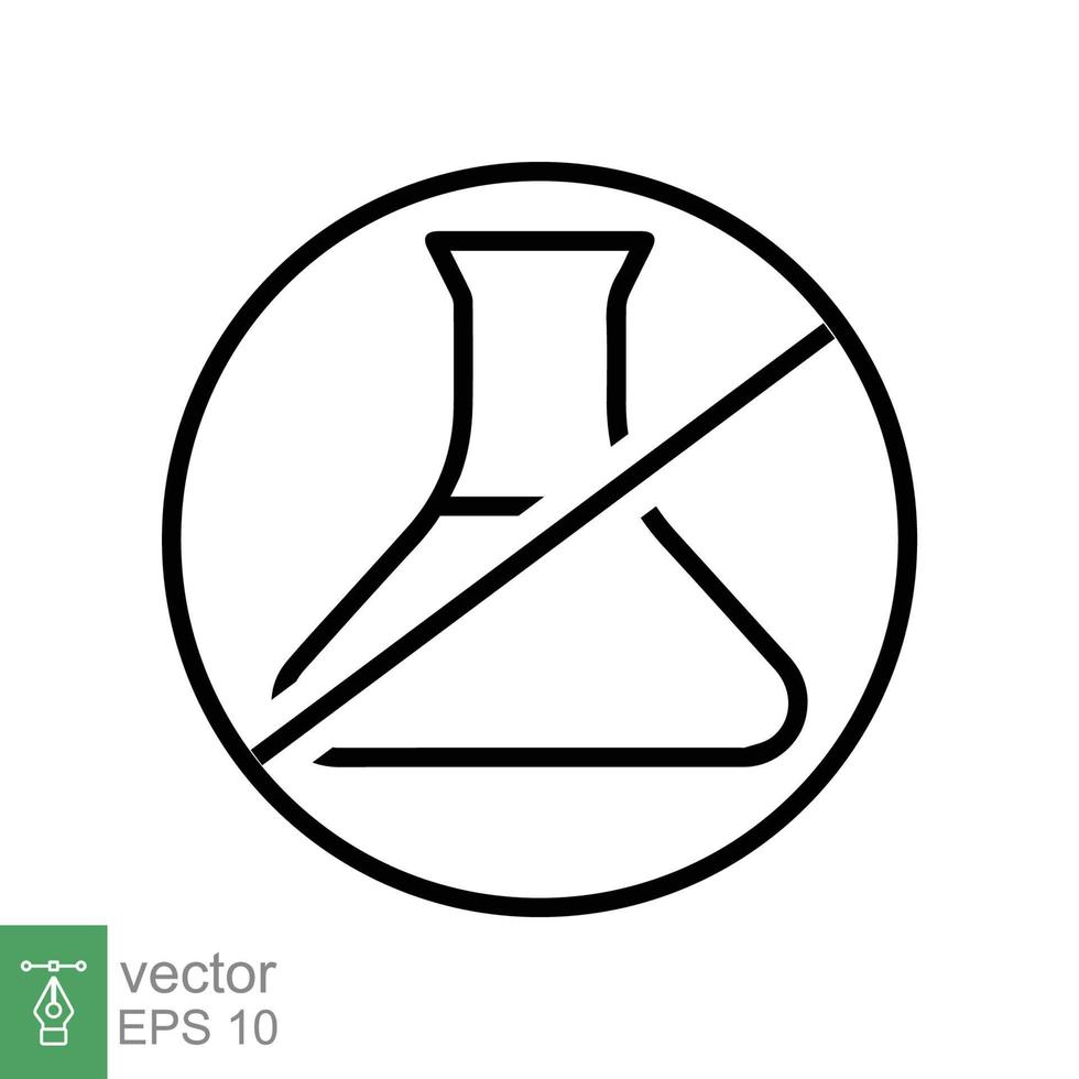 icono libre de químicos. estilo de esquema simple. ingrediente alimentario conservante libre, sin aditivos, concepto de producto orgánico. matraz triangular, erlenmeyer, señal de prohibido. ilustración vectorial aislada. eps 10. vector