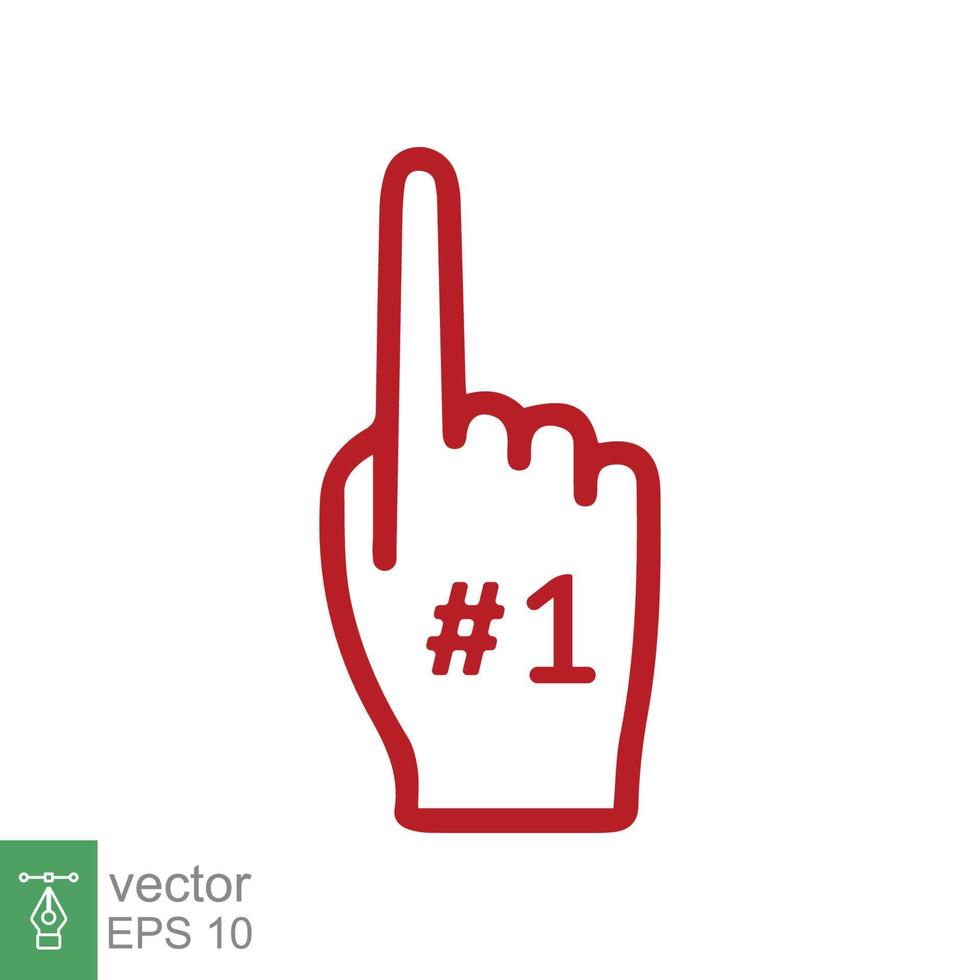 Number 1 foam glove icon. Red number one fan hand glove. Simple flat style. Fan logo hand with finger raised. Vector illustration isolated on white background. EPS 10.