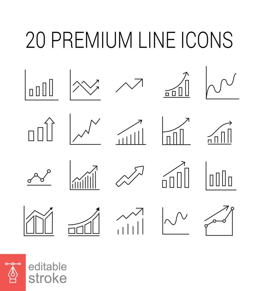 conjunto de iconos vectoriales relacionados con el crecimiento. cartel bien elaborado en estilo de línea fina. símbolos de trazo editables vectoriales aislados en un fondo blanco. pictogramas simples. eps 10. vector