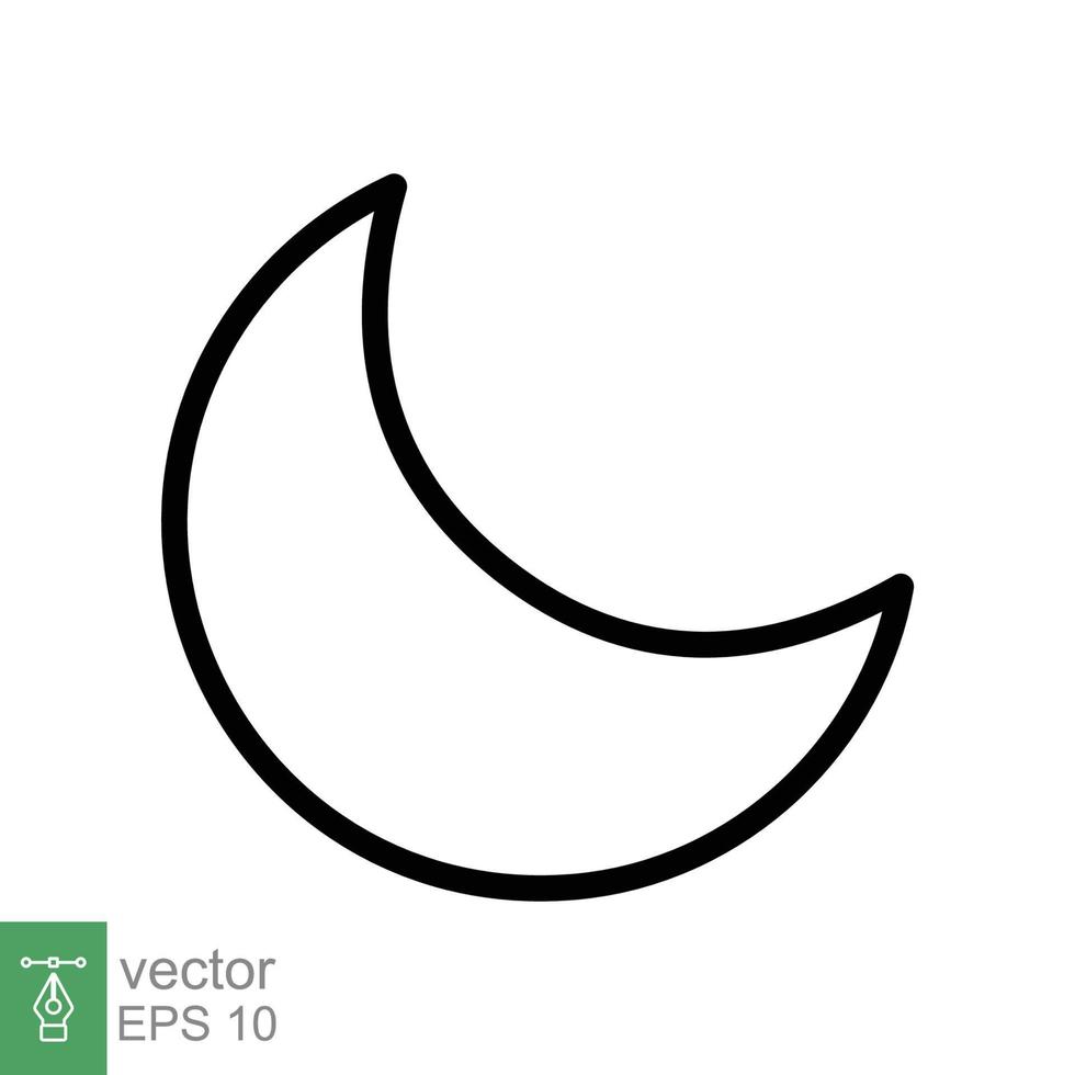 Moon icon. Simple outline style. Half moon, crescent, moon star, light, flat design, night sleep time concept. Thin line vector illustration isolated on white background. EPS 10.