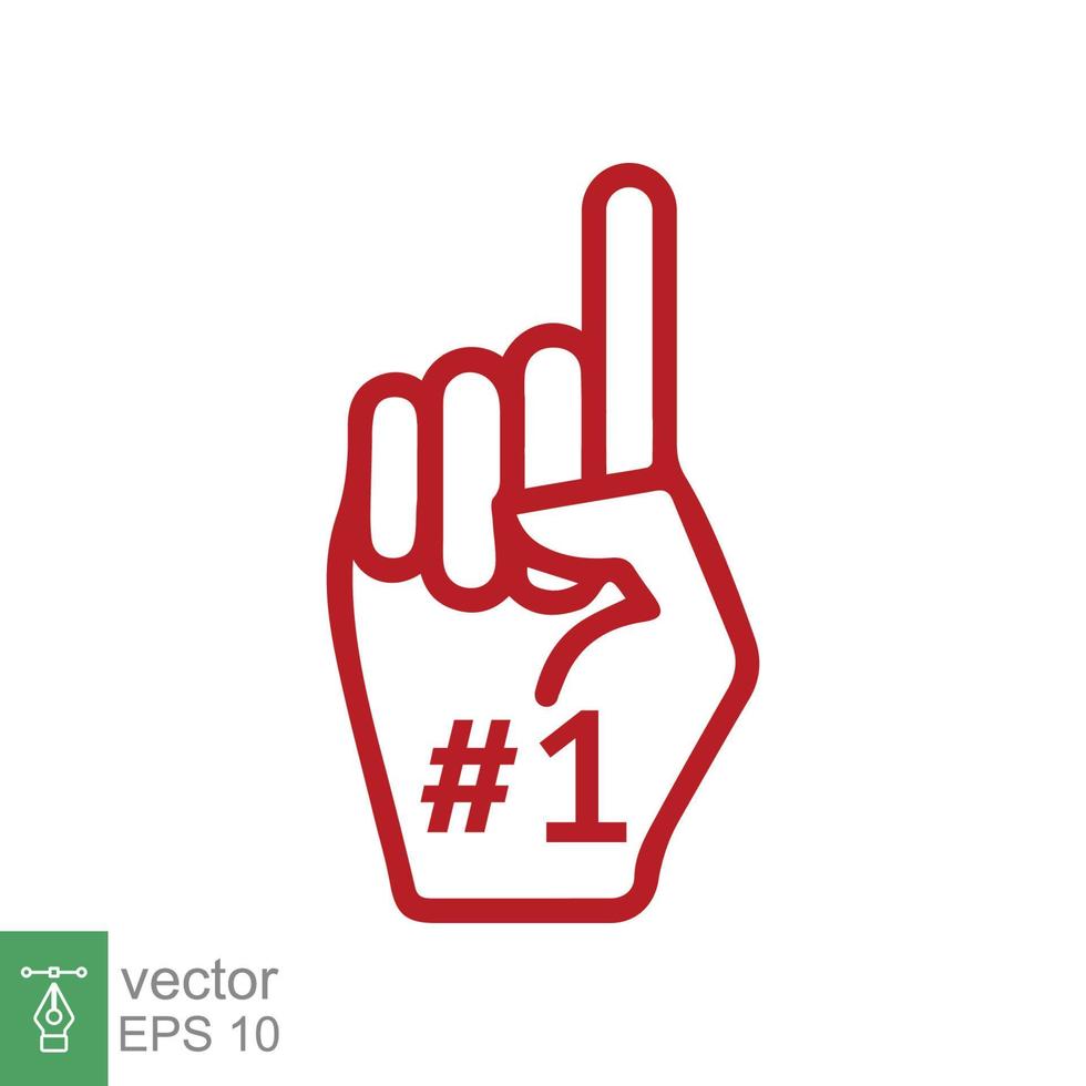 Number 1 foam glove icon. Red number one fan hand glove. Simple flat style. Fan logo hand with finger raised. Vector illustration isolated on white background. EPS 10.