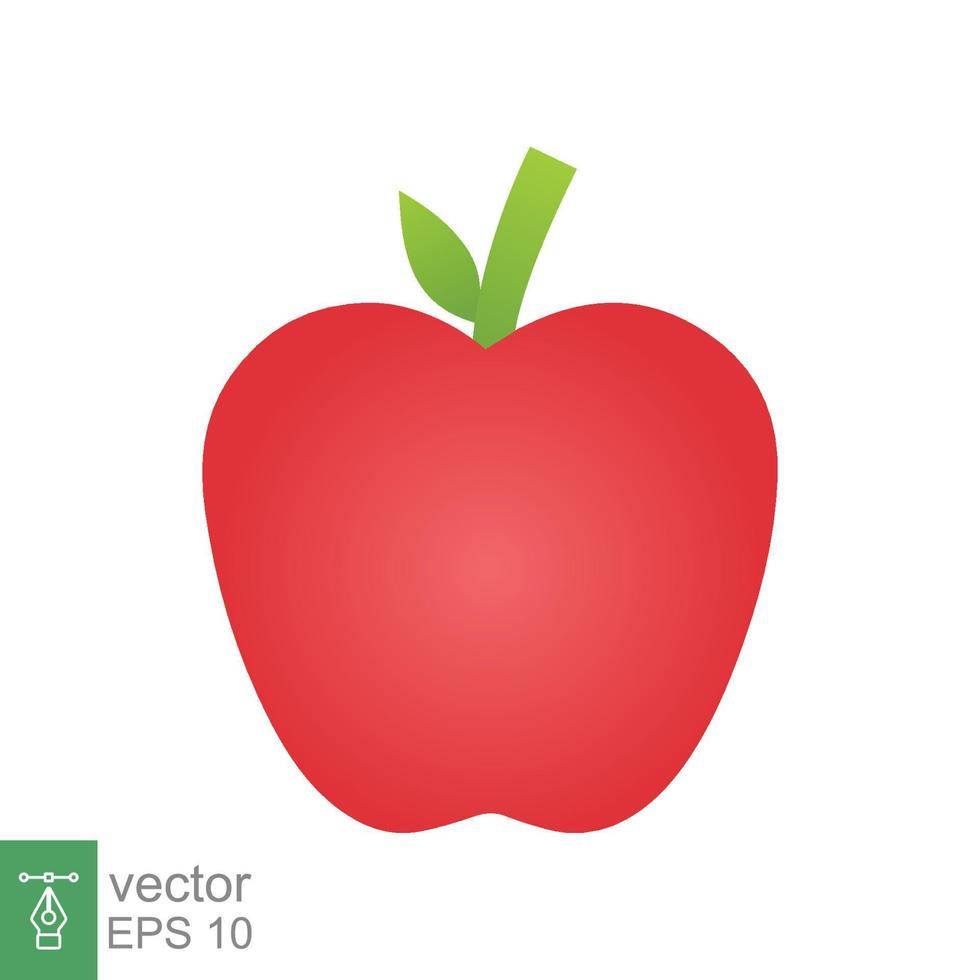 Red apple icon. Simple flat style. Fresh apple fruit with leaves, green leaf, glossy, food concept. Vector illustration isolated on white background. EPS 10.