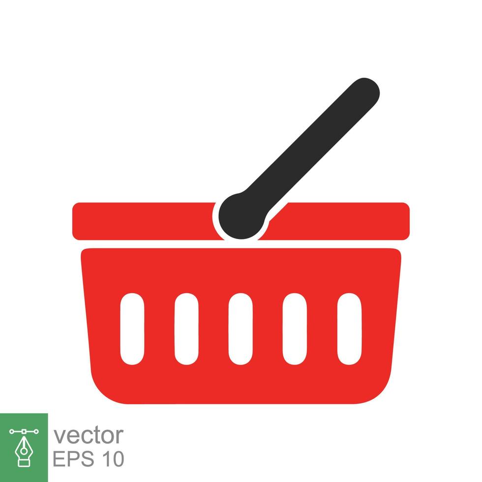 Shopping basket icon. Simple flat style. Red plastic supermarket basket empty. Shop, purchase, grocery, business concept. Vector illustration isolated on white backgroundEPS 10.