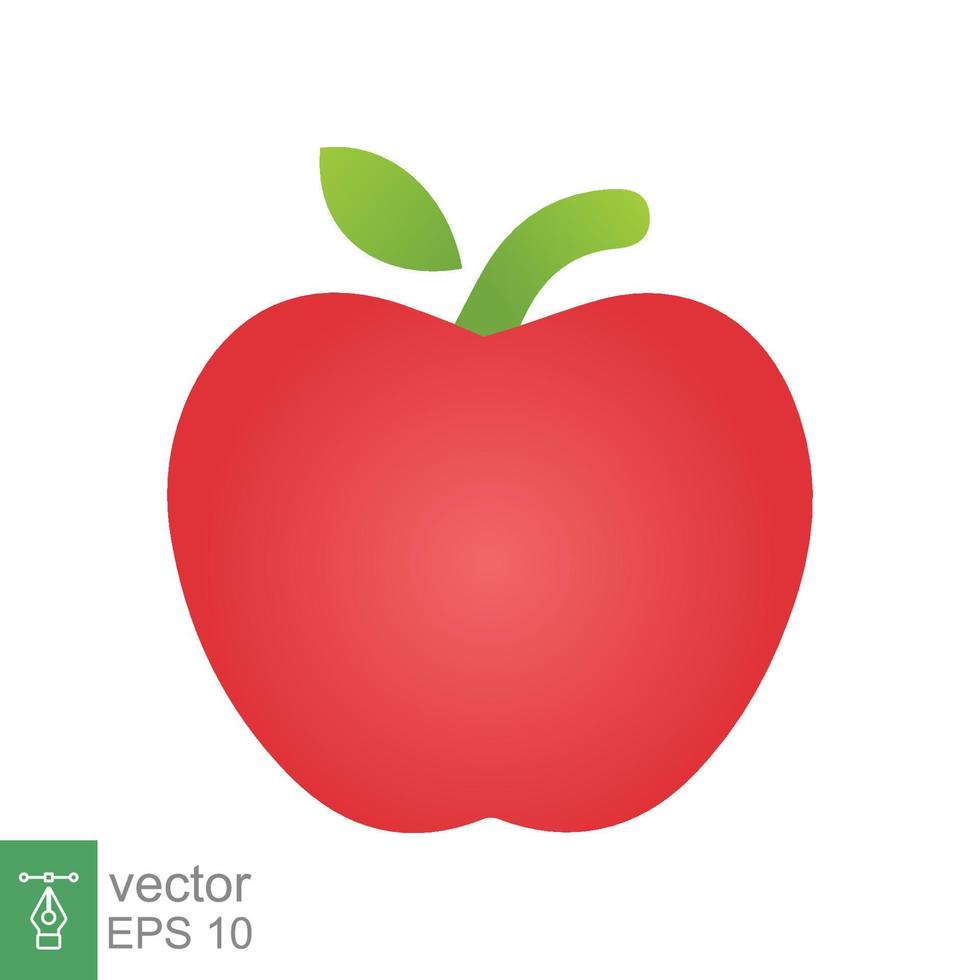 Red apple icon. Simple flat style. Fresh apple fruit with leaves, green leaf, glossy, food concept. Vector illustration isolated on white background. EPS 10.