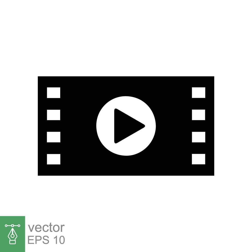 película, reproducir icono de video. carrete de película, cinta de guión de cine, tira, rollo, tira de película, concepto de entretenimiento. estilo plano sencillo. ilustración vectorial aislado sobre fondo blanco. eps 10. vector