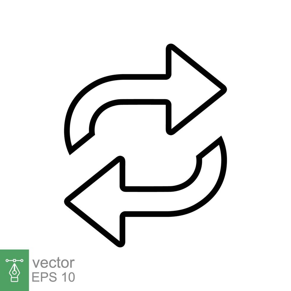 Double reverse arrow, replace icon. Simple outline style. Transfer, switch, swap, flip, change, exchange linear sign on white background. Thin line vector illustration. EPS 10.