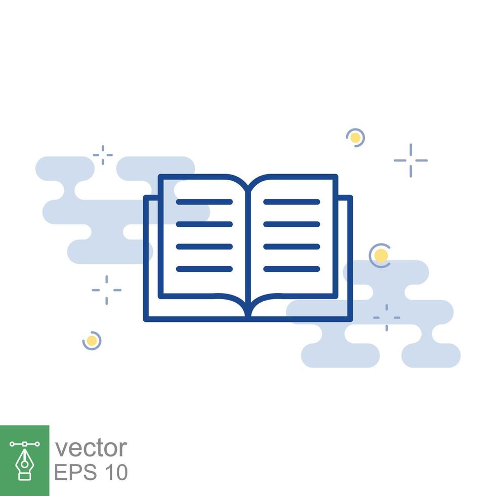 Book icon. Simple flat style. Open book, publish, literature, library, education concept. Blue textbook with blue and white background. Vector illustration isolated. EPS 10.