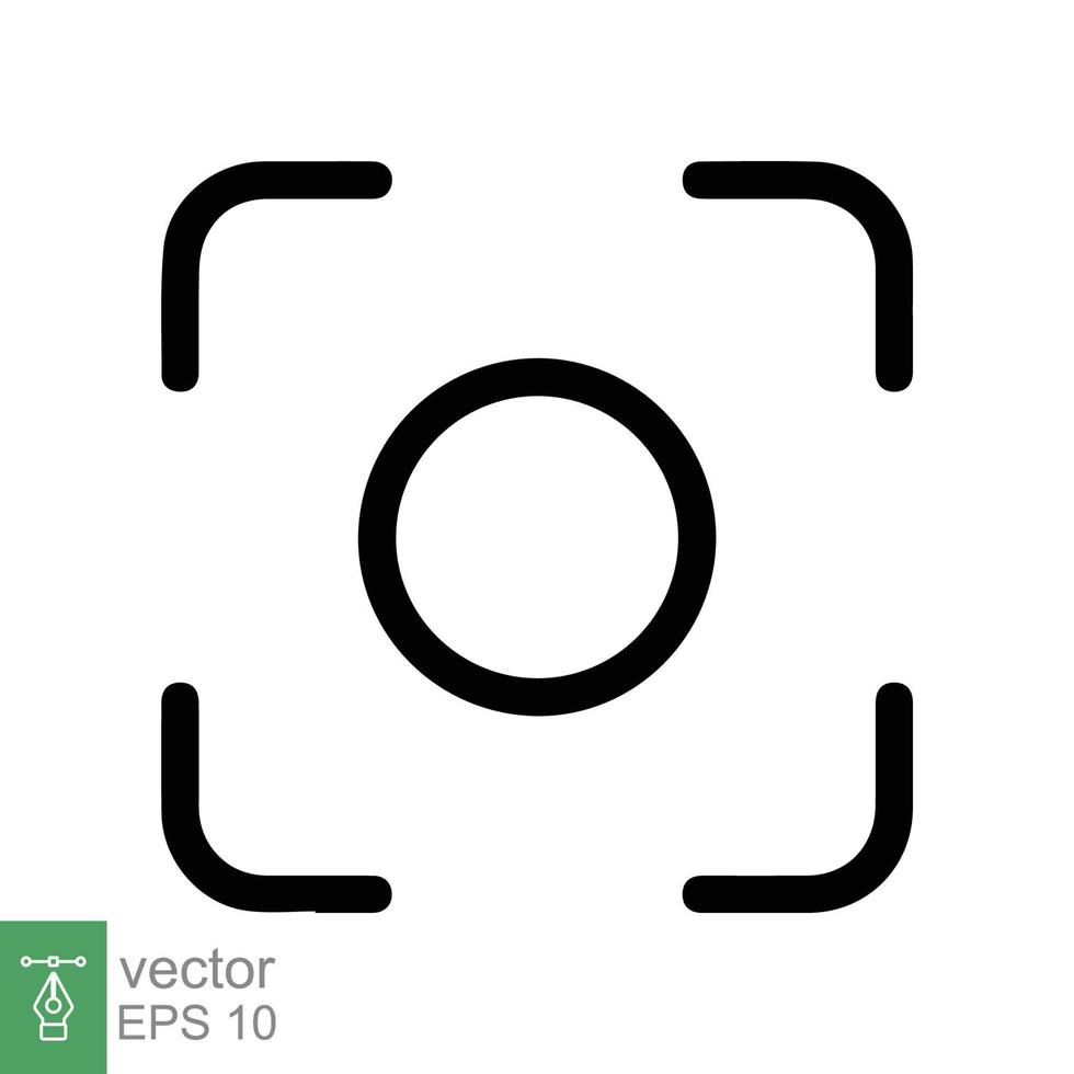 Focus target icon. Focus camera lens, square frame shot screen with cross symbol, photo concept. Simple outline style. Line vector illustration design isolated on white background. EPS 10.