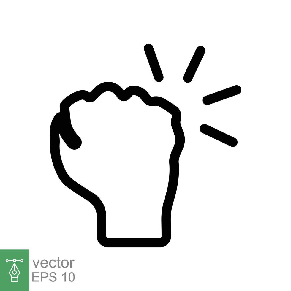 icono de golpe de mano. estilo de esquema simple. gesto de puñetazo, gente, brazo de hombre, nudillo, aldaba, signo de línea, símbolo de golpe. ilustración vectorial aislado sobre fondo blanco. eps 10. vector