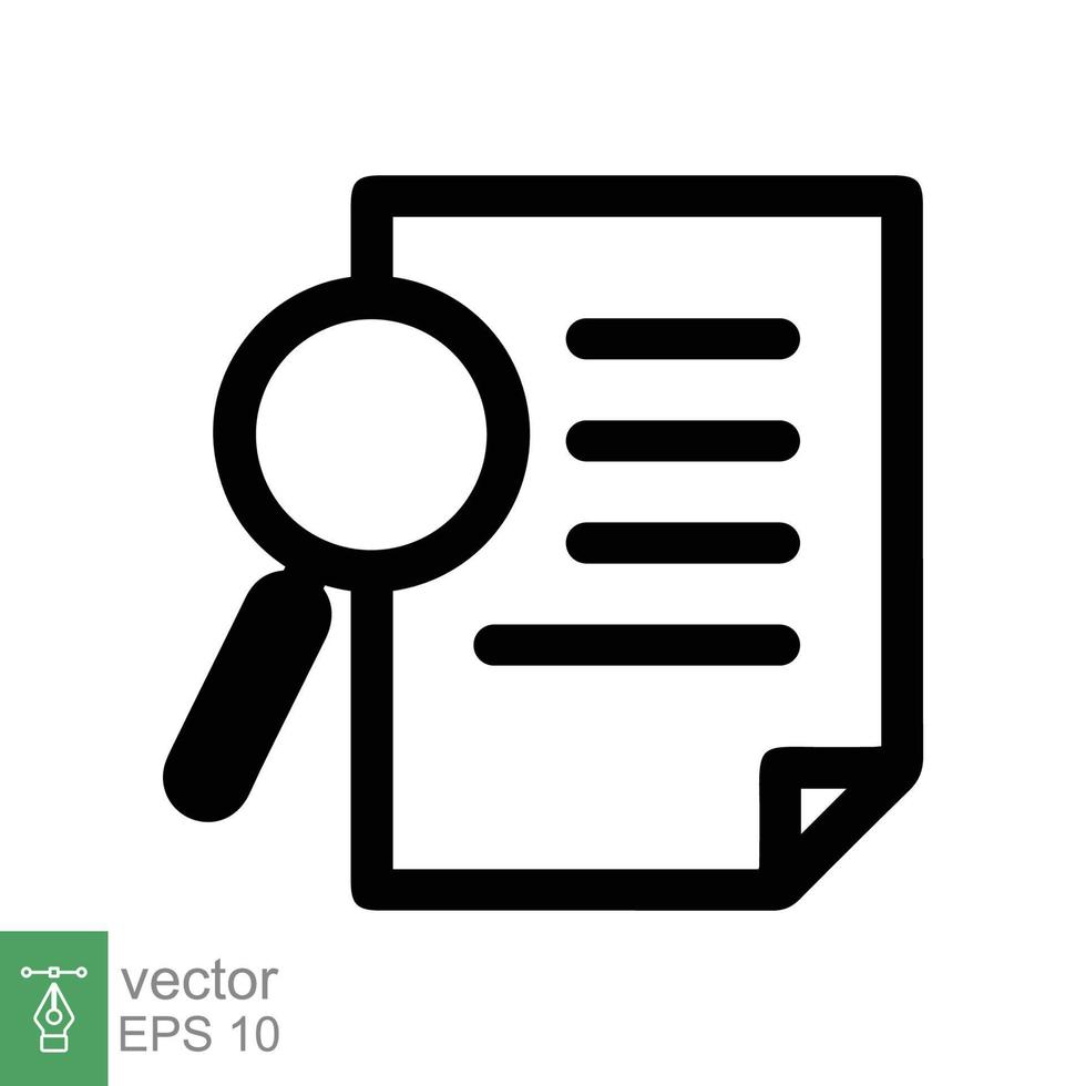 Case study icon. Simple outline style. Magnifying document, research, report, paper with find glass, search concept. Line vector illustration isolated on white background. EPS 10.