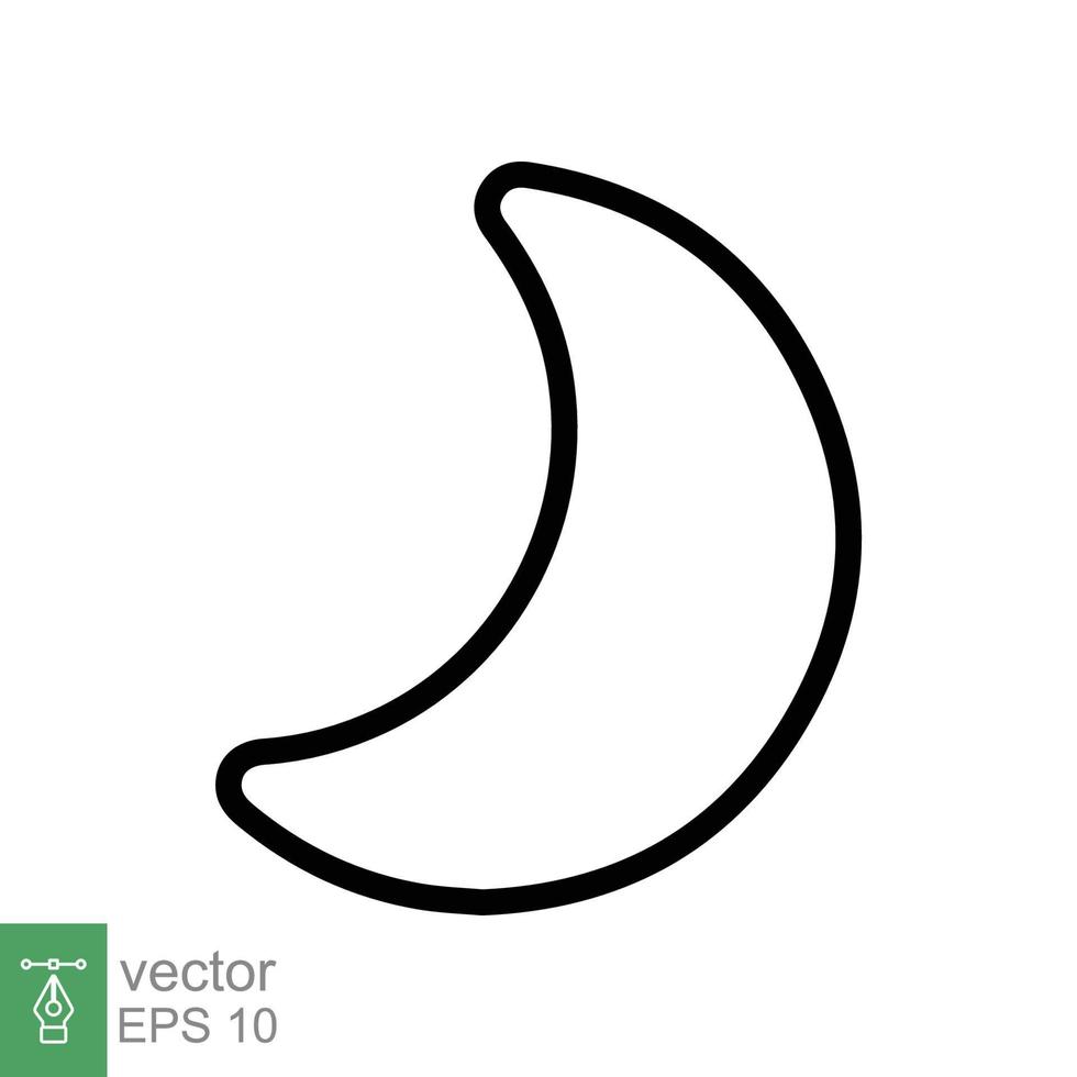 Moon icon. Simple outline style. Half moon, crescent, moon star, light, flat design, night sleep time concept. Thin line vector illustration isolated on white background. EPS 10.