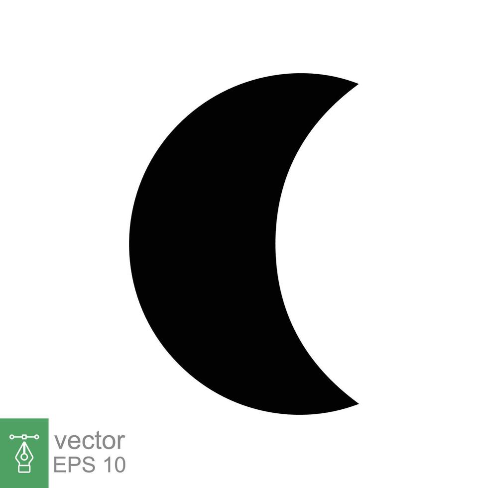 Moon icon. Simple solid style. Half moon, crescent, moon star, light, flat design, night sleep time concept. Glyph vector illustration isolated on white background. EPS 10.