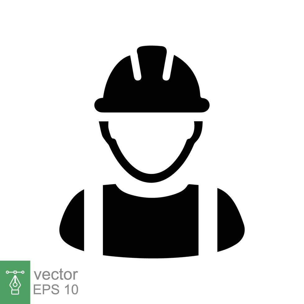 Construction worker icon. Simple flat style. Worker hat, contractor hard helmet, builder man, hardhat, safety concept. Vector illustration isolated on white background. EPS 10.