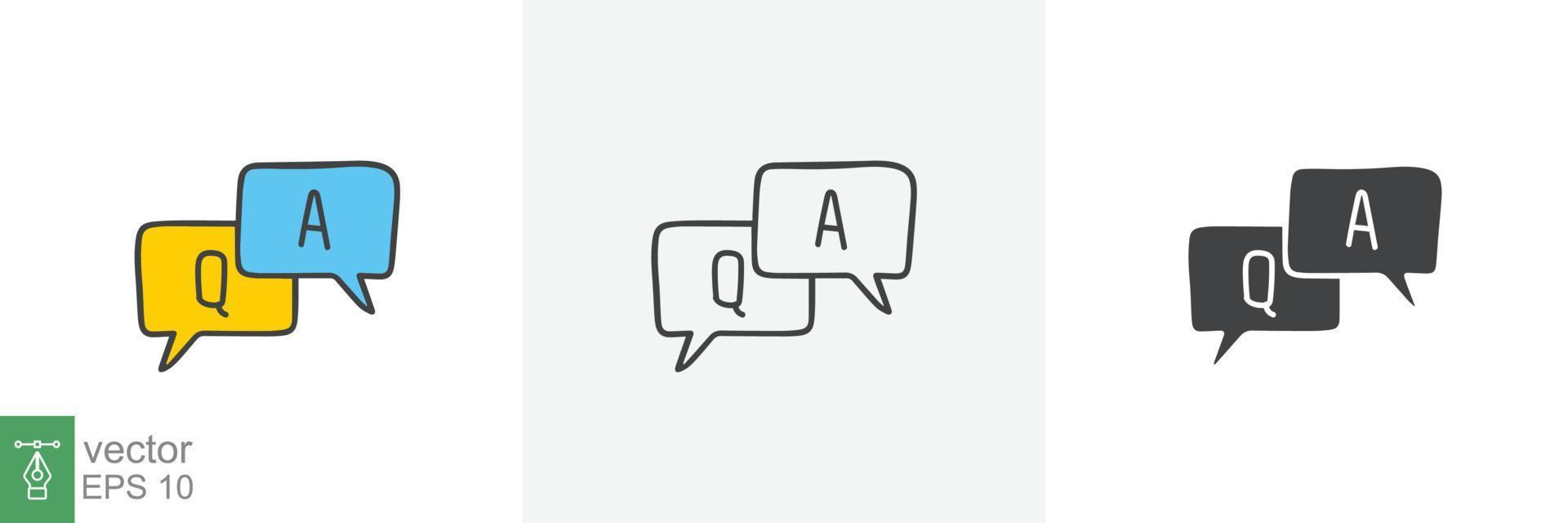 FAQ, questions and answers icon. Line, glyph and filled outline colorful version, Q and A speech outline and filled sign. Symbol, logo illustration. Different style icons set vector graphics. EPS 10.