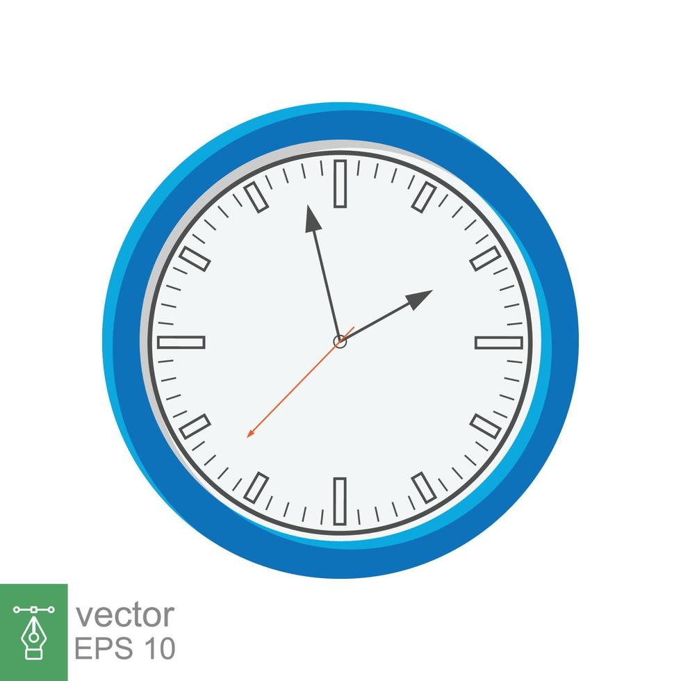 Analog clock flat icon. Time management symbol, chronometer with hour, minute and second arrow. Simple vector illustration isolated on white background. EPS 10.