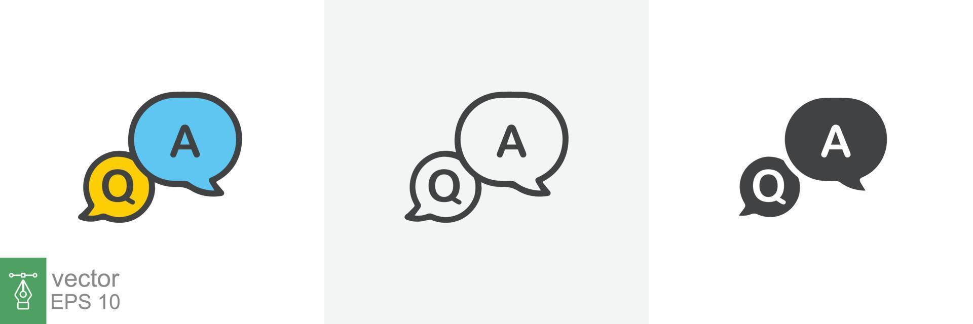 FAQ, questions and answers icon. Line, glyph and filled outline colorful version, Q and A speech outline and filled sign. Symbol, logo illustration. Different style icons set vector graphics. EPS 10.